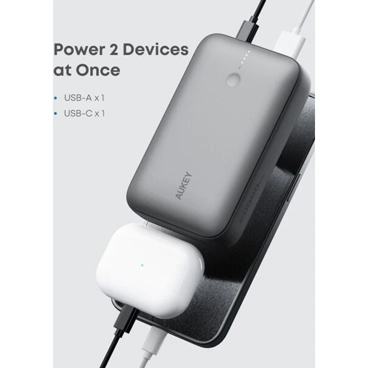 AUKEY PB-Y57 Spark Mini Powerbank, 20000mAh, kompakte Schnellladung, Grau und Weiß