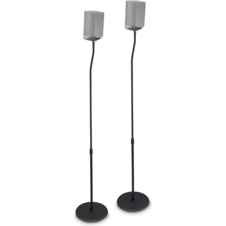 Hama Lautsprecherständer, höhenverstellbar, 2er Set (für Mini Boxen, Rear Speaker im Surround System, mit Kabelführung, rutschfest, Boxenständer universal, 75,8-120cm Höhe, max. 5kg) Schwarz – Bild 1