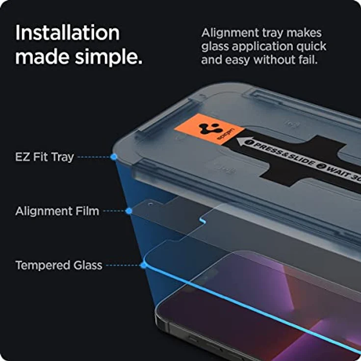 Spigen Glas.tR EZ Fit Schutzfolie kompatibel mit iPhone 14 Plus, iPhone 13 Pro Max, 2 Stück, Kratzfest, 9H Härte Folie – Bild 3