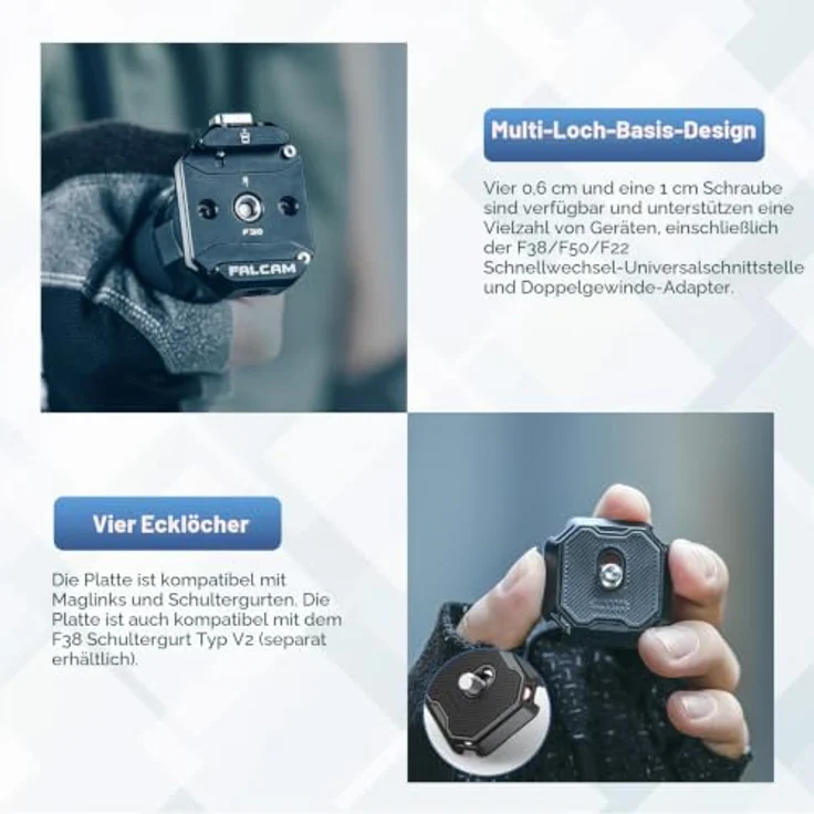 FALCAM F38 Schnellwechselplatten Kit V2, Aluminiumlegierung mit 1/4" & 3/8" Adapter, Anti-Lockerungs-Design, kompatibel mit Arca Swiss für Stative/Eingestative/Stabilisatoren – Bild 4