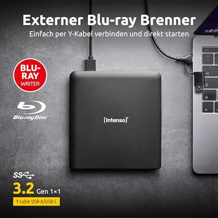 Intenso EOD 500BD Slim, externes Blu-ray Laufwerk mit USB 3.2, Brenngeschwindigkeit bis 6x, inkl. Ashampoo Burning Studio, Schwarz – Bild 2