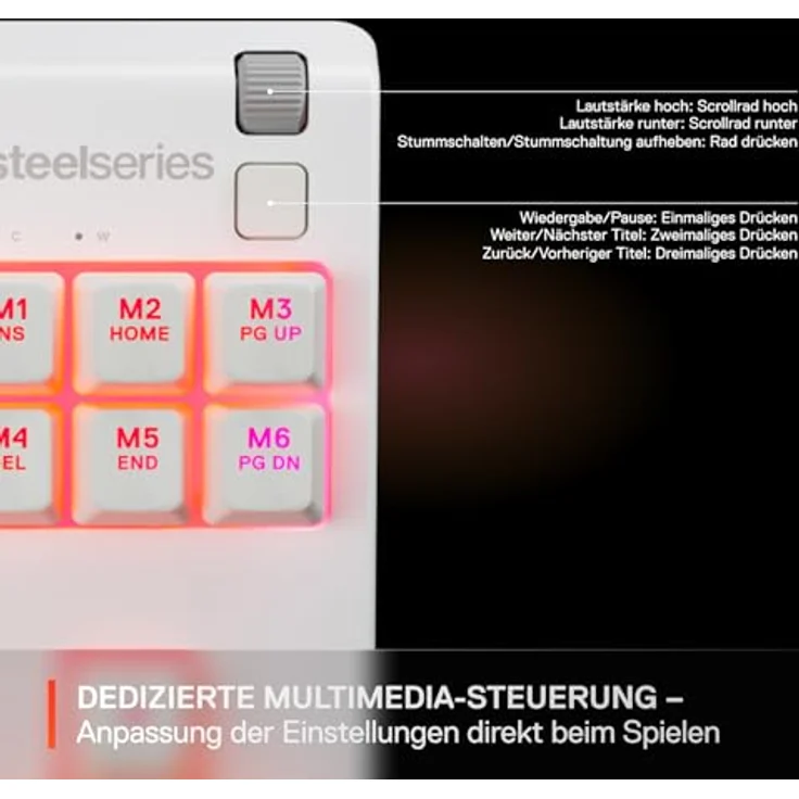 STEELSERIES APEX 3 TKL White, Gaming Tastatur mit IP32 Wasserbeständigkeit, 10-Zonen RGB-Beleuchtung und magnetischer Handballenauflage – Bild 6