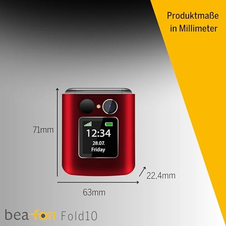 Beafon Fold 10 2G Smartphone, Klappgehäuse mit 5,59 cm (2.2 Zoll) Display, Single SIM, Bluetooth, 1000 mAh, Rot – Bild 2