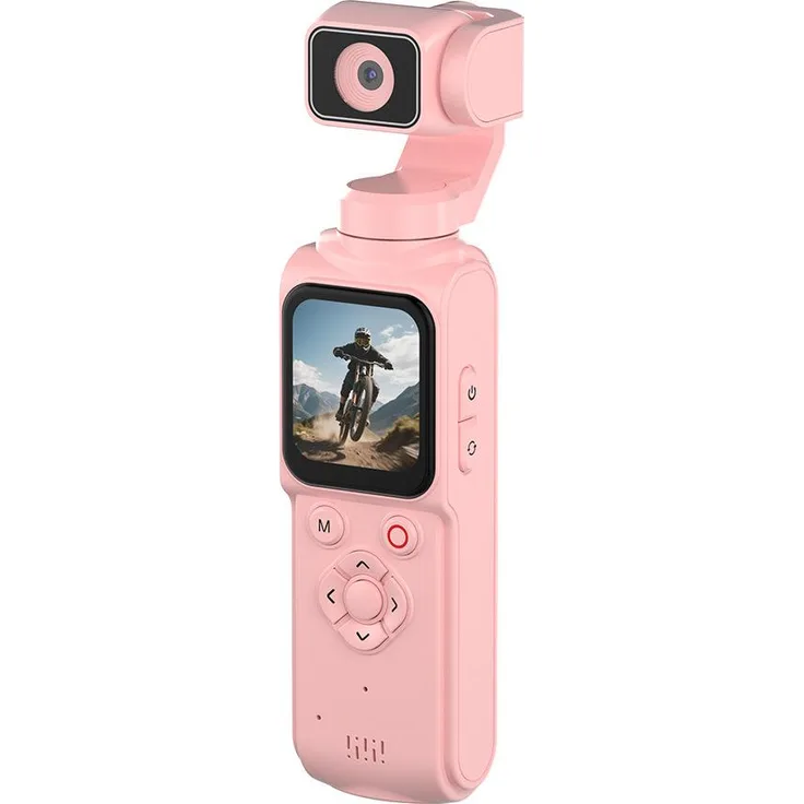 Exlene 4K-Taschen-Actionkamera, tragbare Bodycam mit Touchscreen, Bildstabilisierung und 18-fachem Digitalzoom, rosa