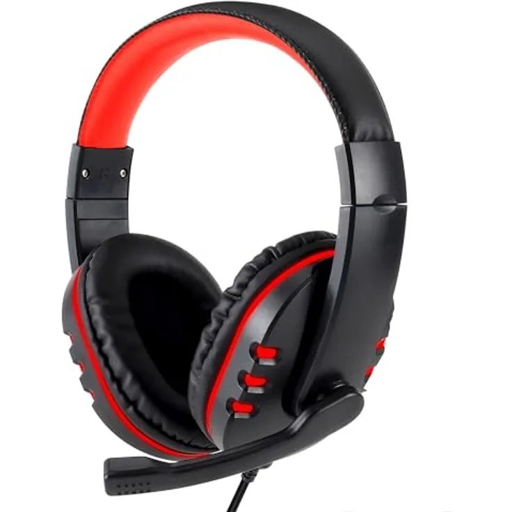 Retoo Gaming Headset, kabelgebundenes Kopf- und Mikrofon-Set für PS4, PS5, PC, Xbox, Schwarz-Rot, ergonomisches Design, hohe Klangqualität