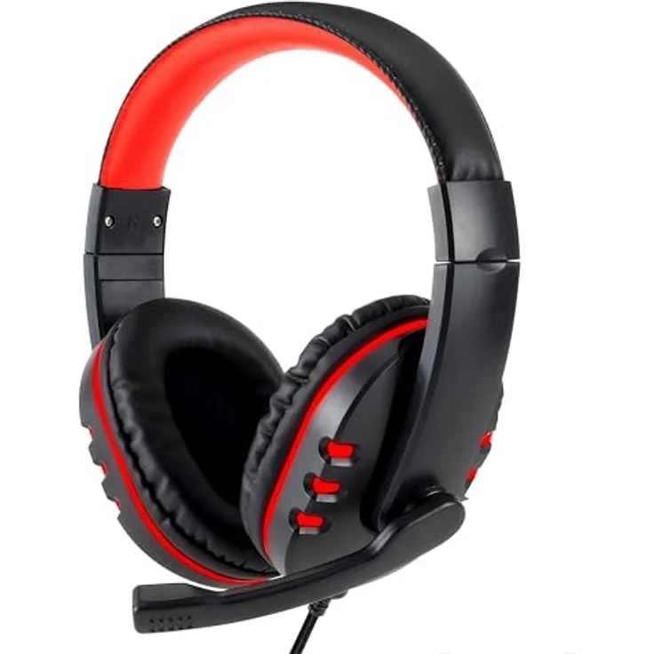 Retoo Gaming Headset, kabelgebundenes Kopf- und Mikrofon-Set für PS4, PS5, PC, Xbox, Schwarz-Rot, ergonomisches Design, hohe Klangqualität – Bild 1