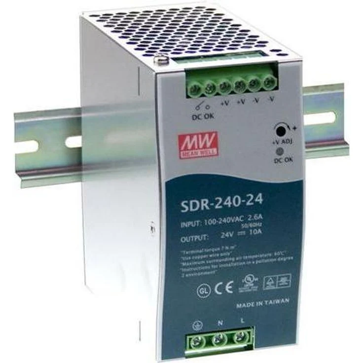 MeanWell SDR-240-24, DIN-Schienennetzgerät 240 W, 24 V DC, Betriebstemperatur -25 °C bis +70 °C