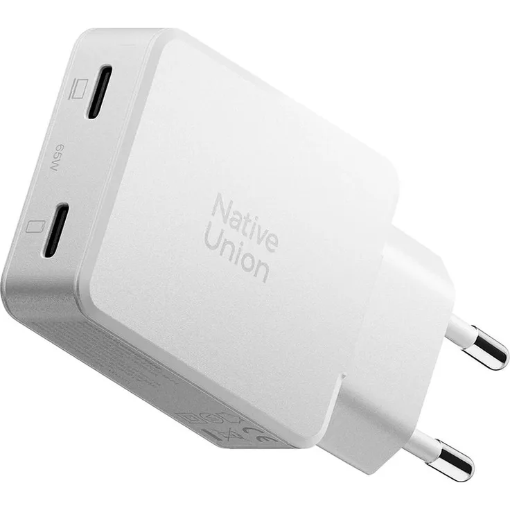 Native Union 65W USB-C Doppel-Ladegerät, Power Delivery GaN mit 2 Anschlüssen, Weiß