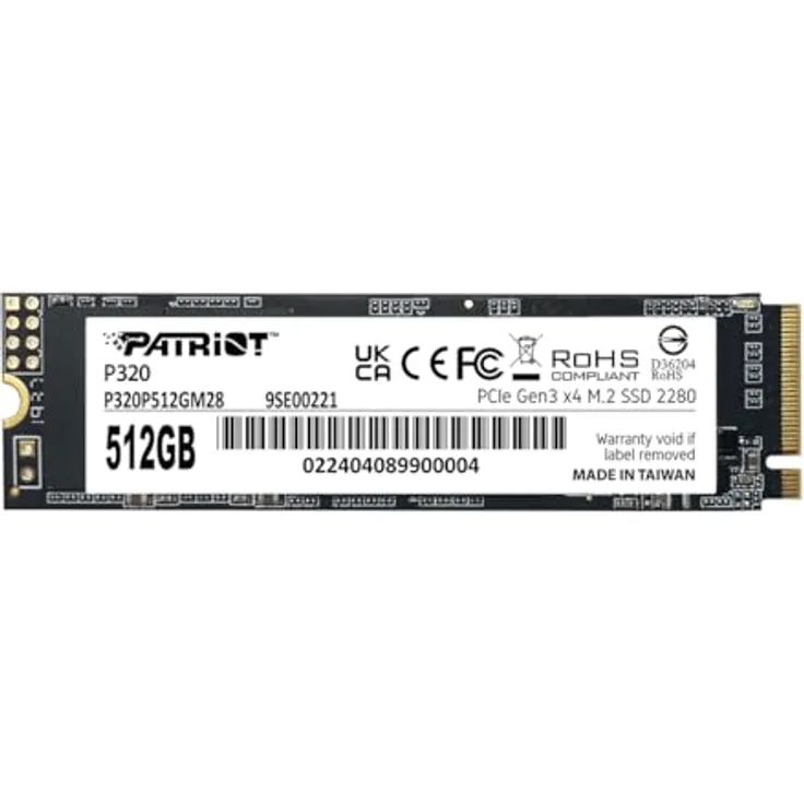 Patriot Memory Patriot P320 512GB Interne SSD - NVMe PCIe Gen 3x4 - M.2 2280 - Solid State Drive - P320P480GM28, 512GB Kapazität, bis zu 3000MB/s Sequential Read, bis zu 2200MB/s Sequential Write, Neuester PCIe Gen3 Controller, Windows Betriebssysteme unterstützt
