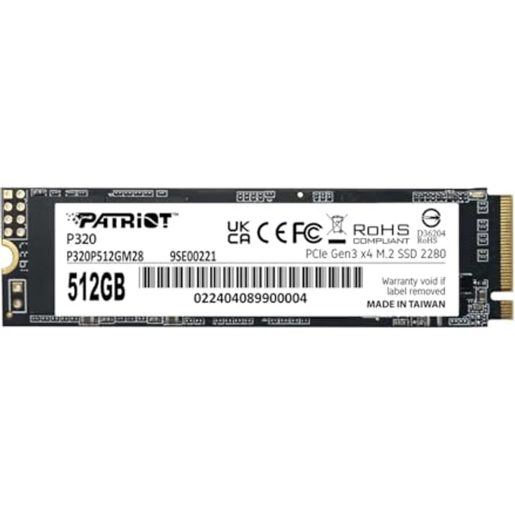 Patriot Memory Patriot P320 512GB Interne SSD - NVMe PCIe Gen 3x4 - M.2 2280 - Solid State Drive - P320P480GM28, 512GB Kapazität, bis zu 3000MB/s Sequential Read, bis zu 2200MB/s Sequential Write, Neuester PCIe Gen3 Controller, Windows Betriebssysteme unterstützt – Bild 1