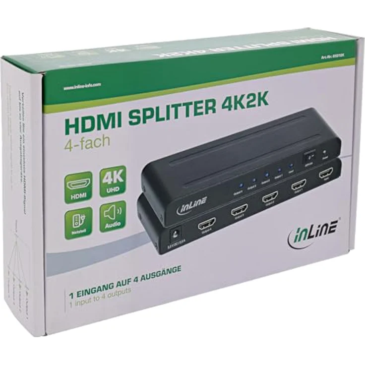 InLine HDMI Splitter 4-Fach, 4K UHD @60Hz, HDMI 2.0, HDCP 2.2, Deep Color, Plug-and-Play, Schwarz, für TV, Monitor, Beamer, 65010K – Bild 5