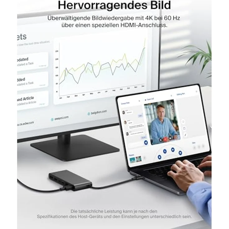 Belkin Connect 8-in-1 USB C Hub, 4K bei 60 Hz, 100 W PD, 10 Gbit/s Datentransfer, 2,5-Gbit/s Ethernet – Grau – Bild 5