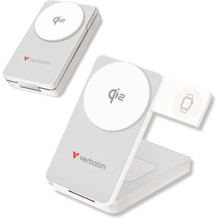 Verbatim Charge ’n’ Go Qi2 32296 Powerbank, 10000 mAh, Lithium Polymer, Power Delivery 3.0, kabelloses Aufladen, 30 W, Weiß