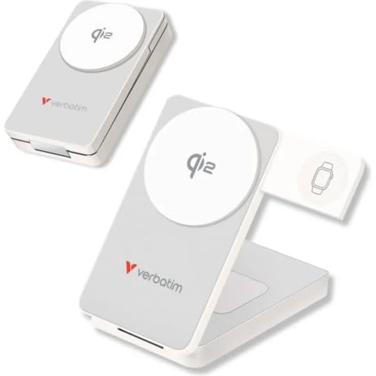 Verbatim Charge ’n’ Go Qi2 32296 Powerbank, 10000 mAh, Lithium Polymer, Power Delivery 3.0, kabelloses Aufladen, 30 W, Weiß – Bild 1