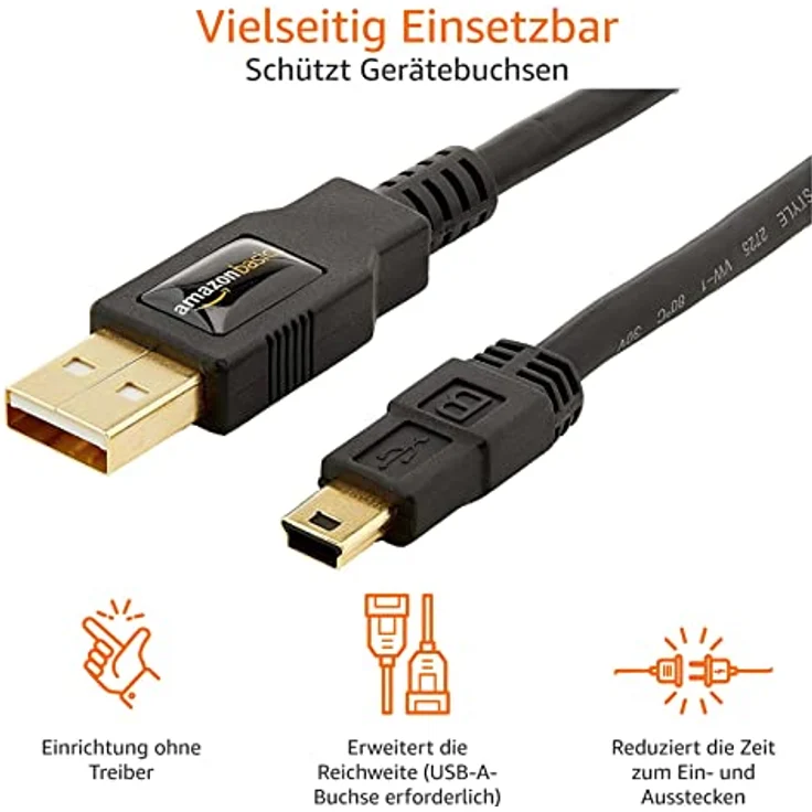 AmazonBasics 7GUK USB 2.0 A-Stecker auf Mini-B-Stecker (1,8 m),Schwarz - Preisvergleich – Bild 5