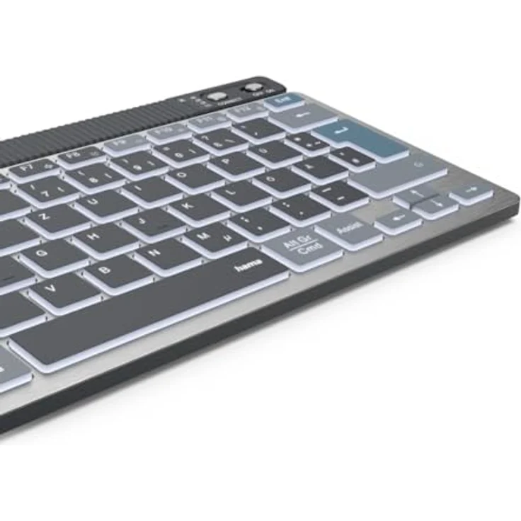Hama Tastatur kabellos (Multi Device Tastatur mit Funk/Bluetooth, beleuchtet, dimmbar, mit Akku, leise Scissortasten, deutsches QWERTZ-Layout) – Bild 5