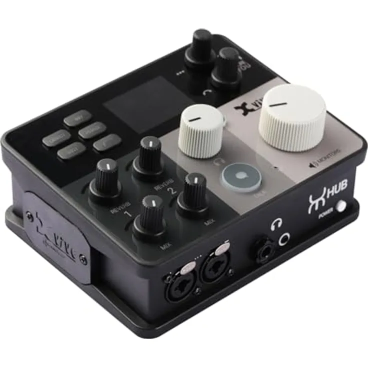 Xvive MOREYOU HUB, Erweiterbares USB-Audio-Interface mit 2x Mikrofon-/Instrumenteneingängen, ADAT-Erweiterung, Zero-Latency Monitoring und Farb-LCD-Display