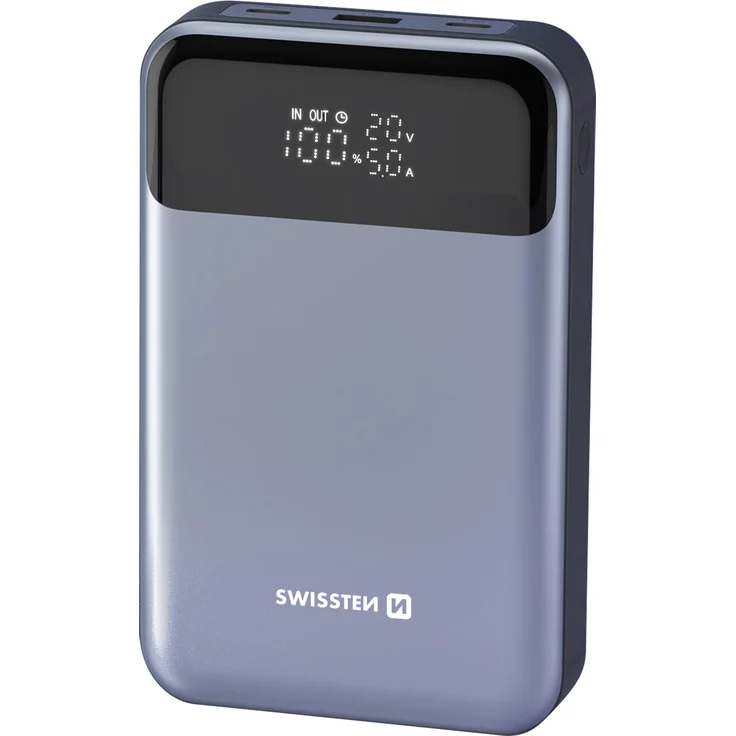 Swissten 20.000mAh Powerbank für Laptop und MacBook USB-C 100W, Grau
