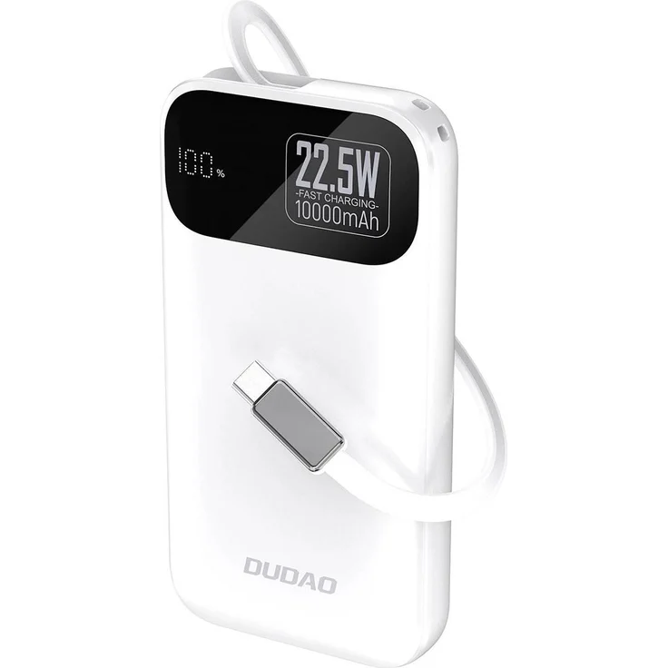 Dudao K31 Powerbank, 10000mAh, 22,5W Schnellladung mit einziehbarem USB-C-Kabel, Weiß