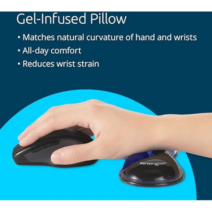 Kensington Slim Duo Gel Handgelenkstütze, Mauspad mit Gelkissen, ergonomischer Komfort für flache Mäuse und Trackballs, Schwarz Blau, 192 x 72 x 22 mm, K62439WW – Bild 3