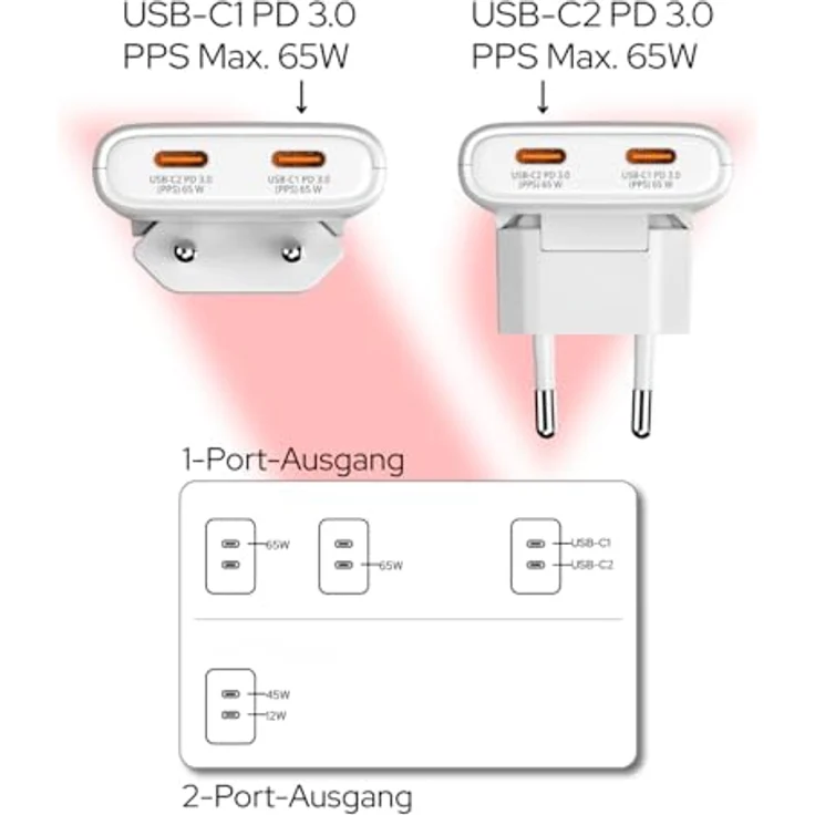 Verbatim GaN III Fold 'n' Go Charger 2 Port 65W USB-C, kompaktes USB Ladegerät in Weiss – Bild 3