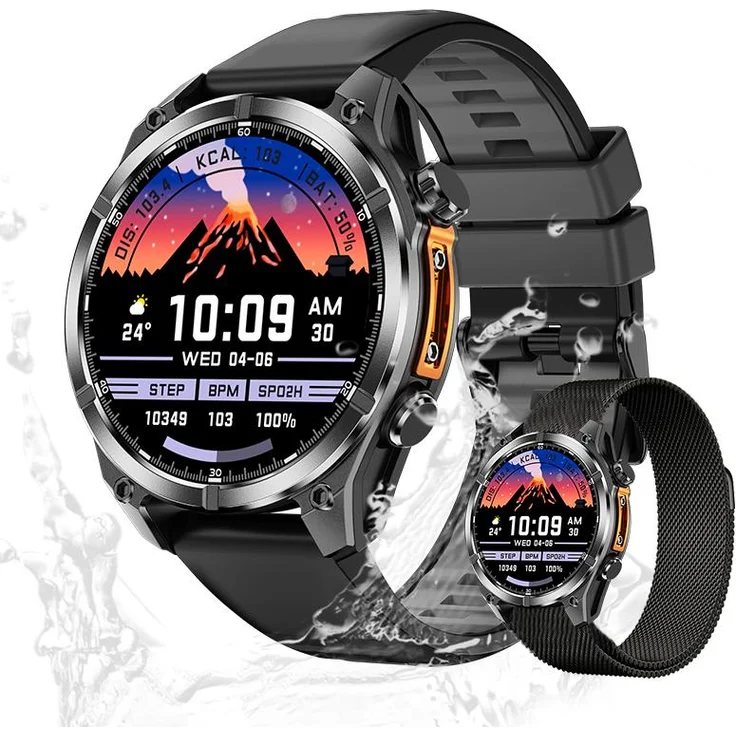Valdus Herren Fitness-Tracker, Multifunktionale Gesundheitsuhr mit 3ATM Wasserdichtigkeit, Herzfrequenzmessung, Telefonfunktion – Schwarz