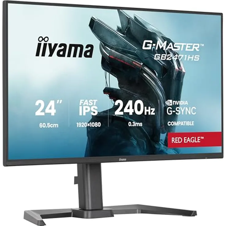 iiyama G-Master Red Eagle GB2471HS-B1, 23,8" Fast IPS LED Gaming Monitor mit Full-HD 240Hz, HDMI, DP, 0.3ms Reaktionszeit, G-SYNC, höhenverstellbar, Pivot, schwarz
