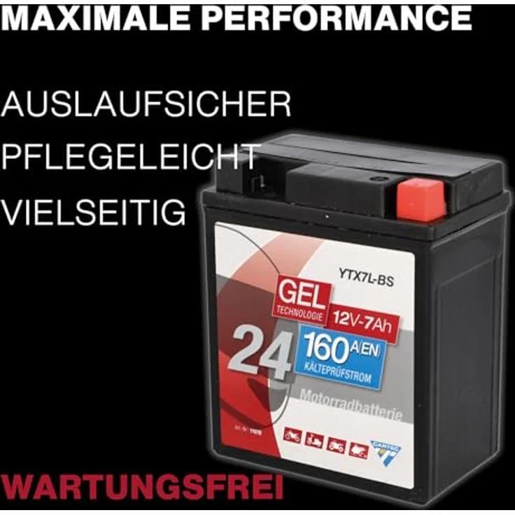 Cartec GEL Batterie YTX7L-BS, 6Ah 100A, wartungsfrei und rüttelfest, ideal für Motorräder und Quads – Bild 5