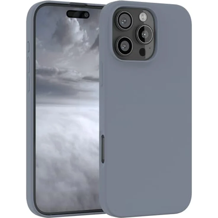 EAZY CASE Premium Silikon Handyhülle für iPhone 16 Pro Max, Slimcover mit Kameraschutz, Microfiber-Innenseite, Stahl Blau – Bild 1