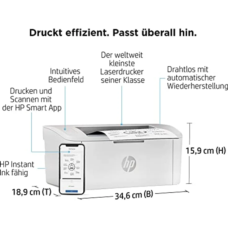 HP Laserjet M110w Laserdrucker, Monolaser, Drucker, WLAN, Airprint, Schwarz-weiß-Drucker, HP Instant Ink für Toner verfügbar – Bild 3