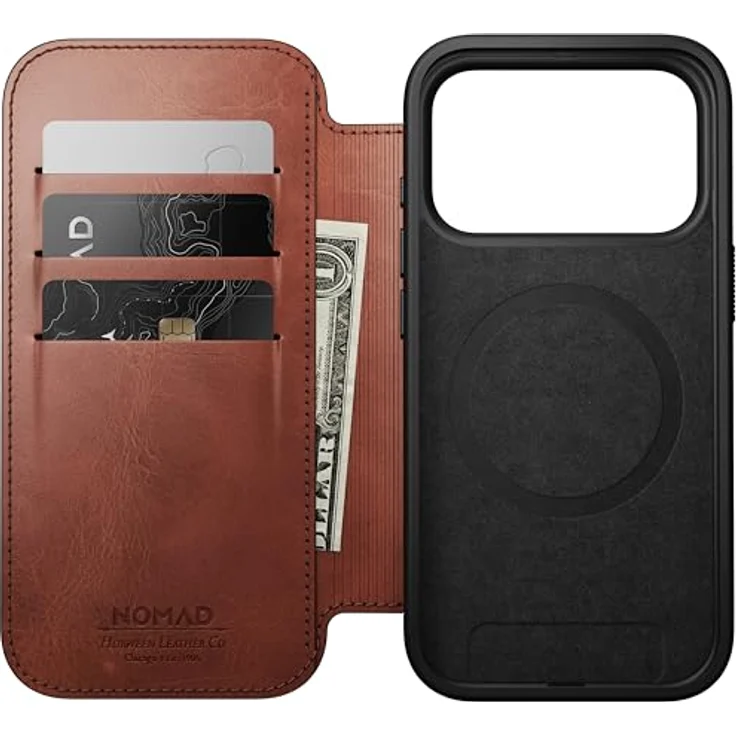 NOMAD Modern Leather Folio für iPhone 17 Pro, MagSafe-kompatible Echtleder Schutzhülle mit drei Kartenfächern und TPE-Bumper, Olde Dublin Horween – Bild 12