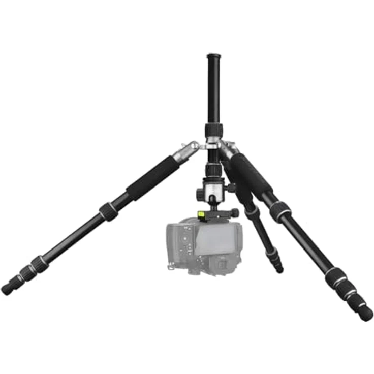 Mantona light traveller – leichtes Aluminium Reisestativ, extrem leicht 1,1kg und kompakt 30,5 cm, Einbeinfunktion, 360° Panorama Kugelkopf Arca-Swiss kompatibel, mit Tasche, schwarz-grau – Bild 3