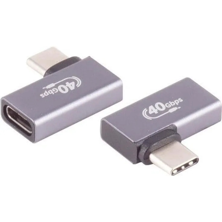 S/CONN maximum connectivity 13-60001, USB-C Adapter 90° Winkel, Grau, 40 Gbit/s, 8K Unterstützung, 240 W Power Delivery