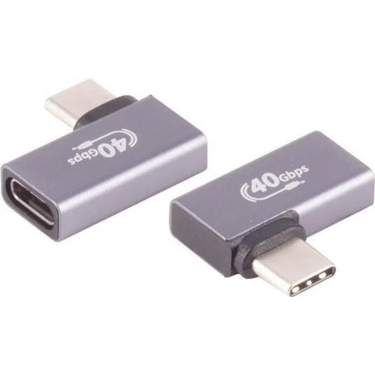 S/CONN maximum connectivity 13-60001, USB-C Adapter 90° Winkel, Grau, 40 Gbit/s, 8K Unterstützung, 240 W Power Delivery
