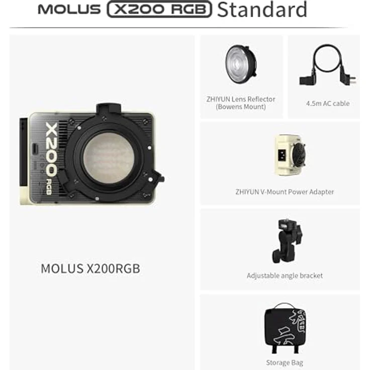 ZHIYUN MOLUS X200 RGB, 200W Videoleuchte mit Bowens-Mount, 2500K~10000K, CRI≥95, ultra-portabel, nur 830g für YouTube – Bild 2