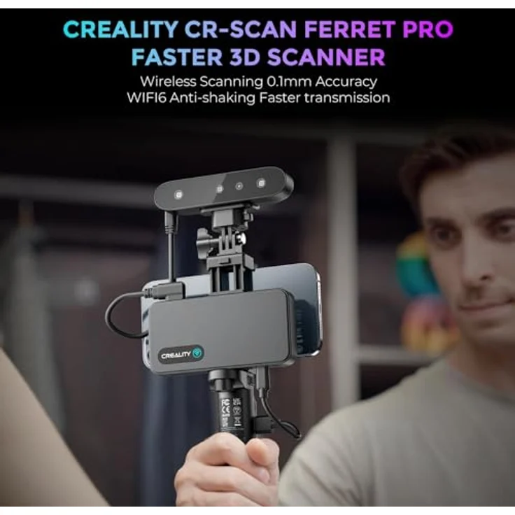 Creality CR-Scan Ferret Pro 3D Scanner, tragbarer 3D Scanner für 3D Drucker, 3D Druck modellierung, 0,1 mm Genauigkeit, 24 Bit Vollfarbscan, Anti-Shake, Wifi 6, für Android IOS Phone PC Mac Win – Bild 2