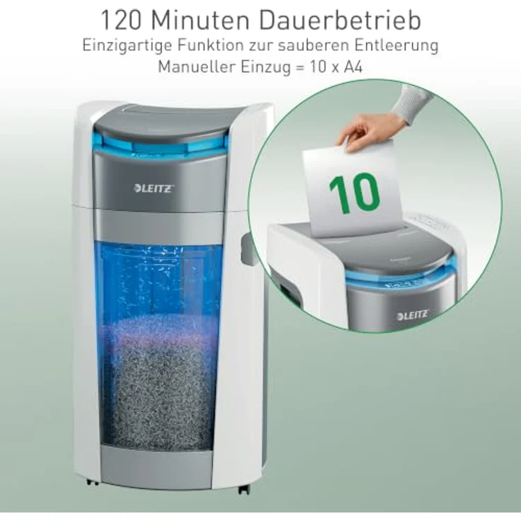 LEITZ IQ OptiMax Autofeed Office Pro 600, Aktenvernichter mit Partikelschnitt P-5, 55 dB, 50 l Auffangbehälter, bis 600 Blatt – Bild 7