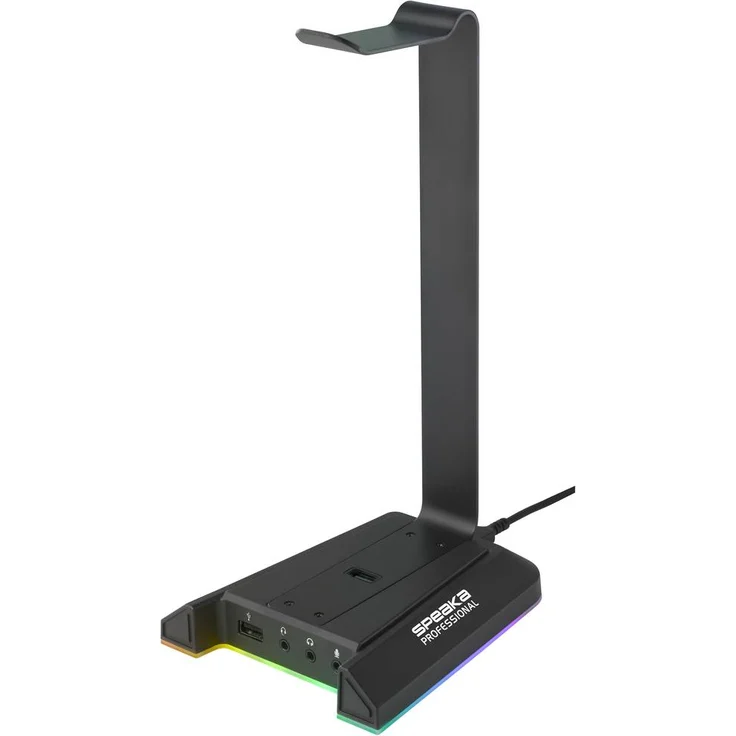 SpeaKa Professional SP-HPS-320 Kopfhörerständer für On-Ear und Over-Ear Kopfhörer, schwarz, mit 3x 3,5 mm und 2 USB-Anschlüssen