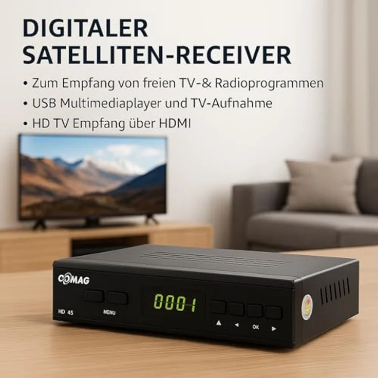 Comag HD45 Digitaler HD Sat Receiver, FULL HD, HDTV, DVB-S2, HDMI, SCART, PVR-Ready, USB 2,0, inkl, HDMI Kabel, schwarz – Bild 3