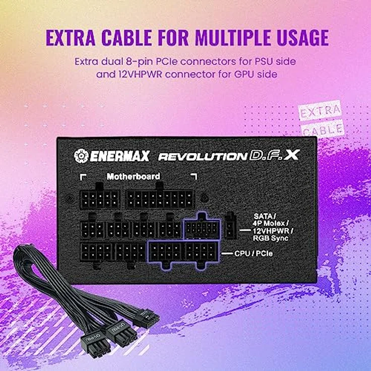 ENERMAX Revolution D.F. X ARGB ATX3.0 PCI-e 5.0 Kompakt Gaming&Streaming PC Netzteil 850W 80Plus Gold (Vollmodular, 2X 12VHPWR, Semi-Fanless), ERT850EWT, schwarz – Bild 4