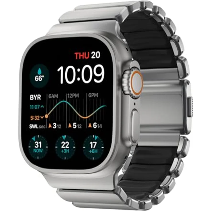 NOMAD Stratos Band I, Hybrid-Design aus Titan und FKM für Apple Watch 42/44/45/46/49mm, wasserresistent, Natural Black – Bild 1