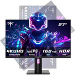 KTC 4K Monitor 27 Zoll UHD(3840×2160) 144Hz Gaming Monitor- Fast IPS Panel 160Hz 1ms GTG, HDR400 132% sRGB HDMI2.1/DP1.4 VESA-Halterung, Höhenverstellbar Neigbar Schwenkbar Drehungbar Ständer, H27P22S, Schwarz