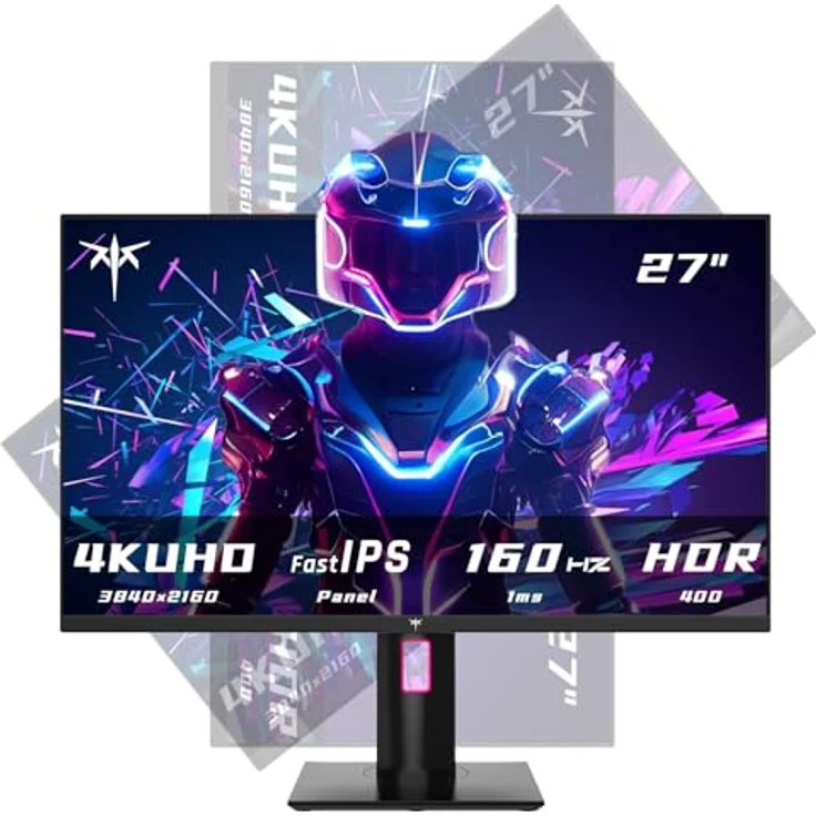KTC 4K Monitor 27 Zoll UHD(3840×2160) 144Hz Gaming Monitor- Fast IPS Panel 160Hz 1ms GTG, HDR400 132% sRGB HDMI2.1/DP1.4 VESA-Halterung, Höhenverstellbar Neigbar Schwenkbar Drehungbar Ständer, H27P22S, Schwarz – Bild 1