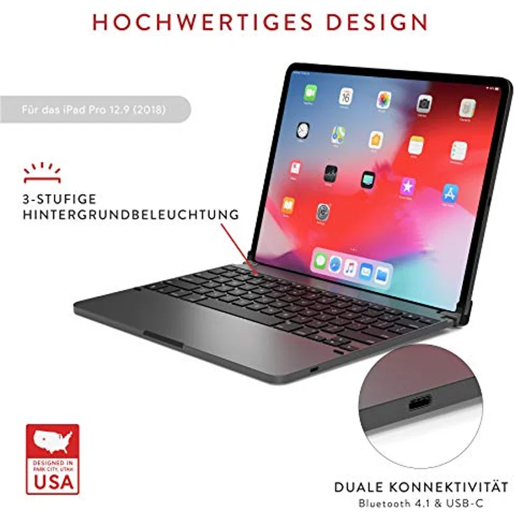 BRYDGE 12.9 Pro, Hochwertige Bluetooth Tastatur aus Aluminium, deutsches Layout QWERTZ, für das iPad Pro 12.9 (2018 & 2020), inklusive magnetischem iPad Cover, space grau – Bild 7