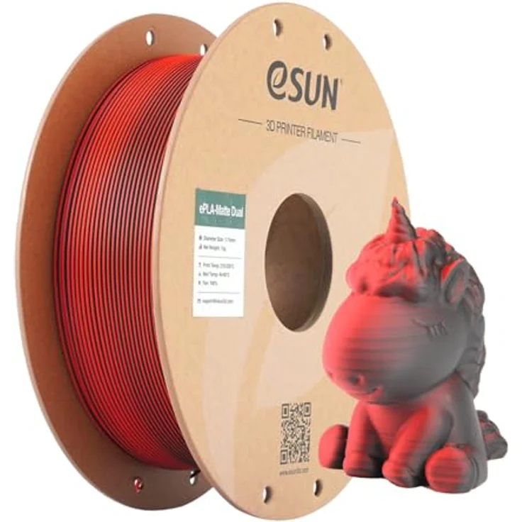 eSUN Matte Dual Colour Filament, Matte PLA Filament 1.75mm, gefrostete Textur, glanzfreie Farbe, Rot Schwarz, 1KG Spule (2.2 LBS) für 3D Drucker – Bild 1
