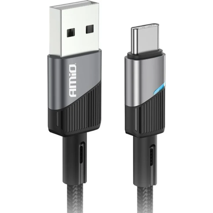 AMiO USB-Ladekabel 03924, 2 m USB-A zu USB-C, 3A Schnellladung, schwarz/grau