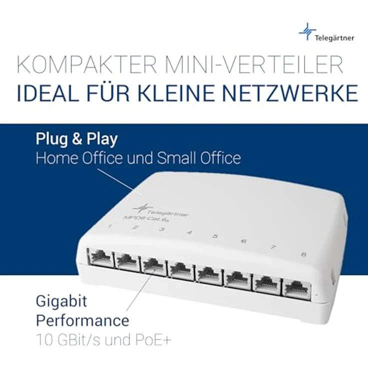 TELEGÄRTNER Mini-Verteiler MPD8-HS Kat.6A (IEC), kompakter Netzwerk-Switch für hohe Übertragungsraten – Bild 4
