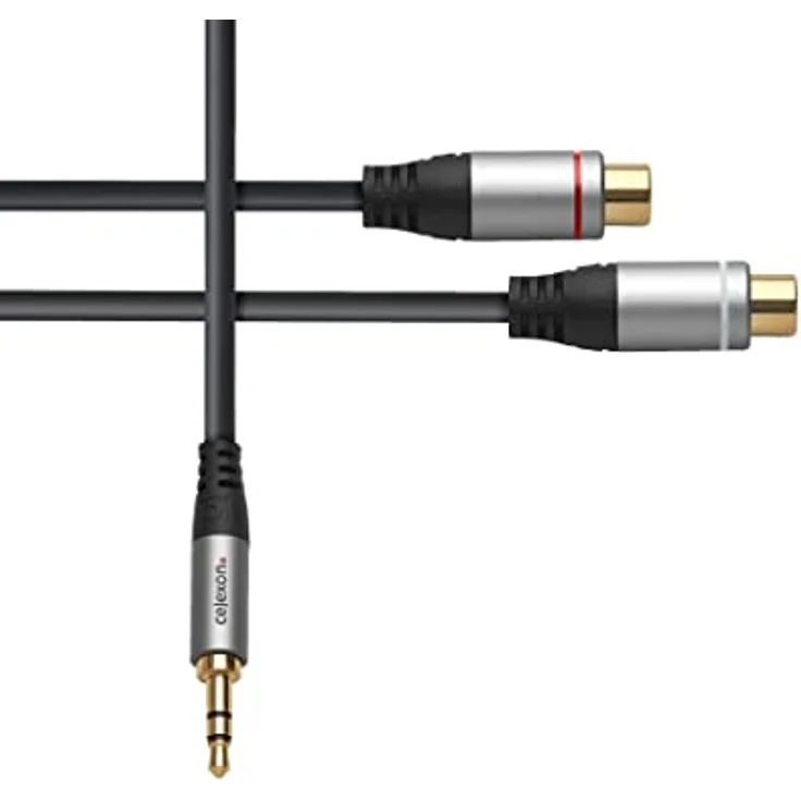 celexon 3,5mm Stereo Klinke auf 2x Cinch M/F Audioadapter, 0,25m, schwarz, 3-fach geschirmt, vergoldete Kontakte, Professional Line – Bild 2