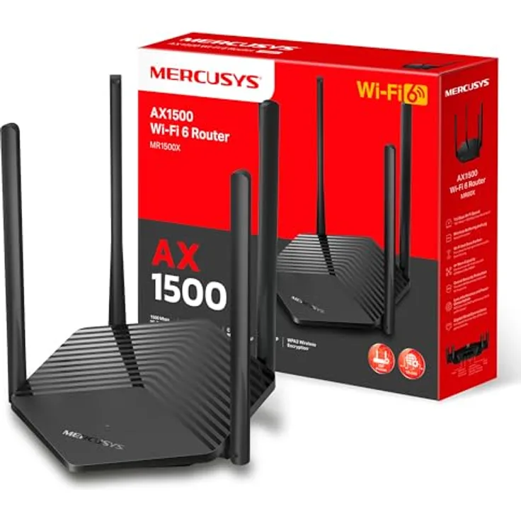 Mercusys MR1500X Wi-Fi 6 WLAN Router, Dualband AX1500, 3 Gigabit-Ports, WPA3, Kindersicherung, Gast-Netzwerk, MU-MIMO