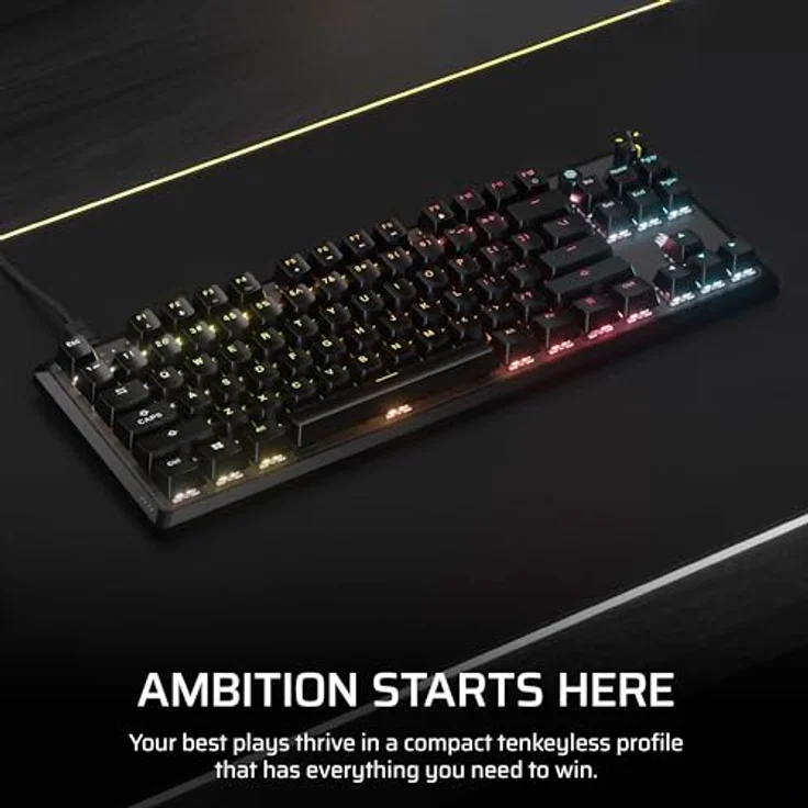 Corsair K70 CORE TKL RGB Tenkeyless Mechanische Gaming-Tastatur – Vorgeschmierte MLX Red v2-Linear-Switches – Dual Layer Sound Dämpfung – ABS-Double-Shot-Keycaps – QWERTY NA – Schwarz – Bild 2
